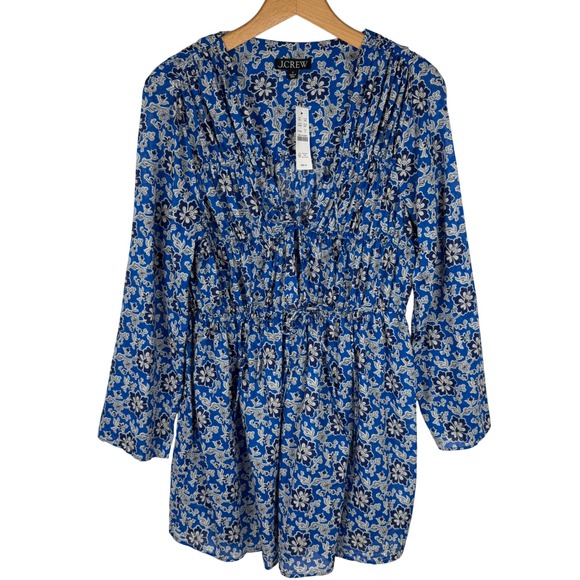 J.Crew Tie Front Floral Mini Beach Dress Womens S Cotton Viole Blue - Picture 5 of 9
